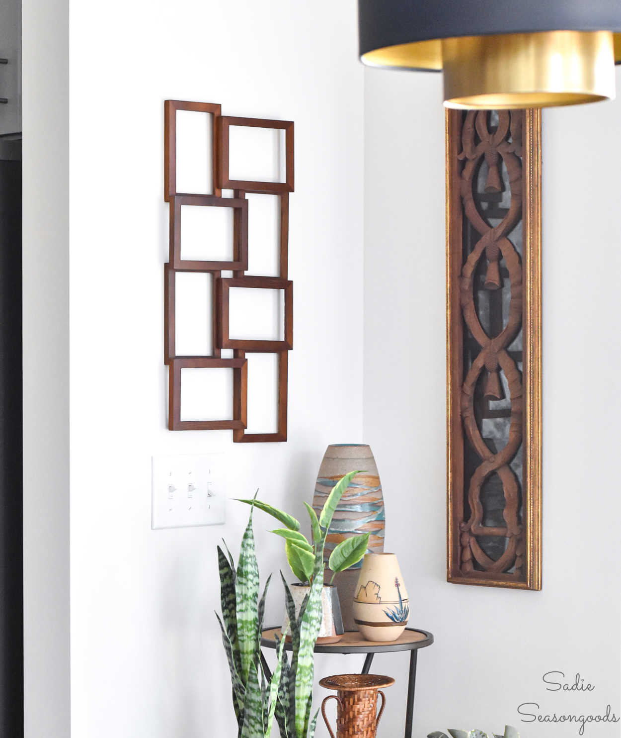 mid-century modern wall decor from thrift store finds