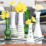 st. patrick's day decorations with vintage milk glass