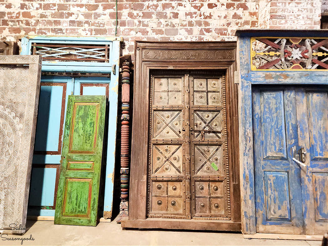 antique doors at an architectural salvage store