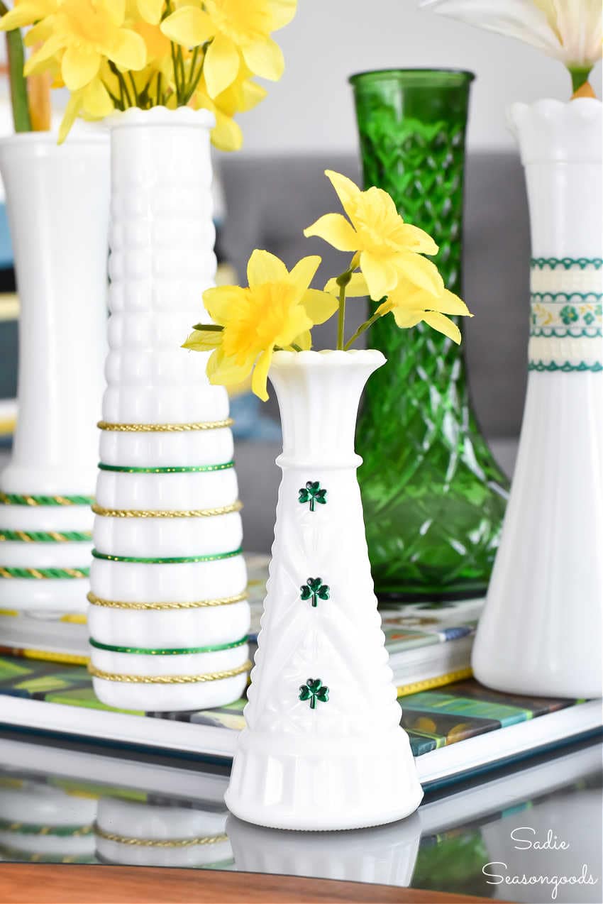 repurpose milk glass vases