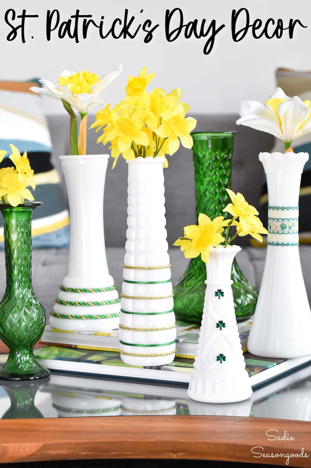 vintage milk glass vases that have been upcycled