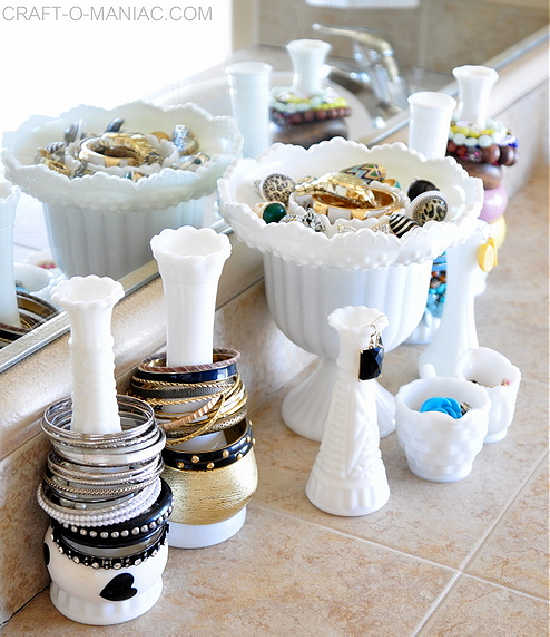 milk glass for jewelry organization