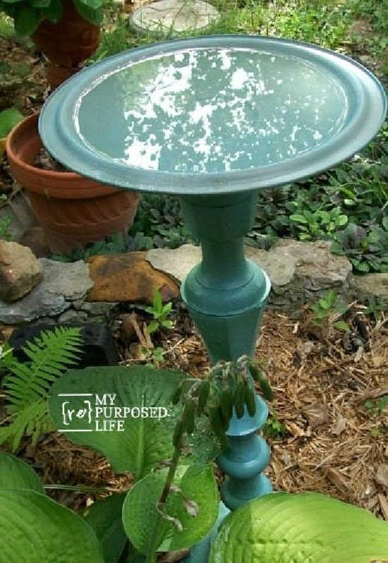 diy birdbath with a pot lid