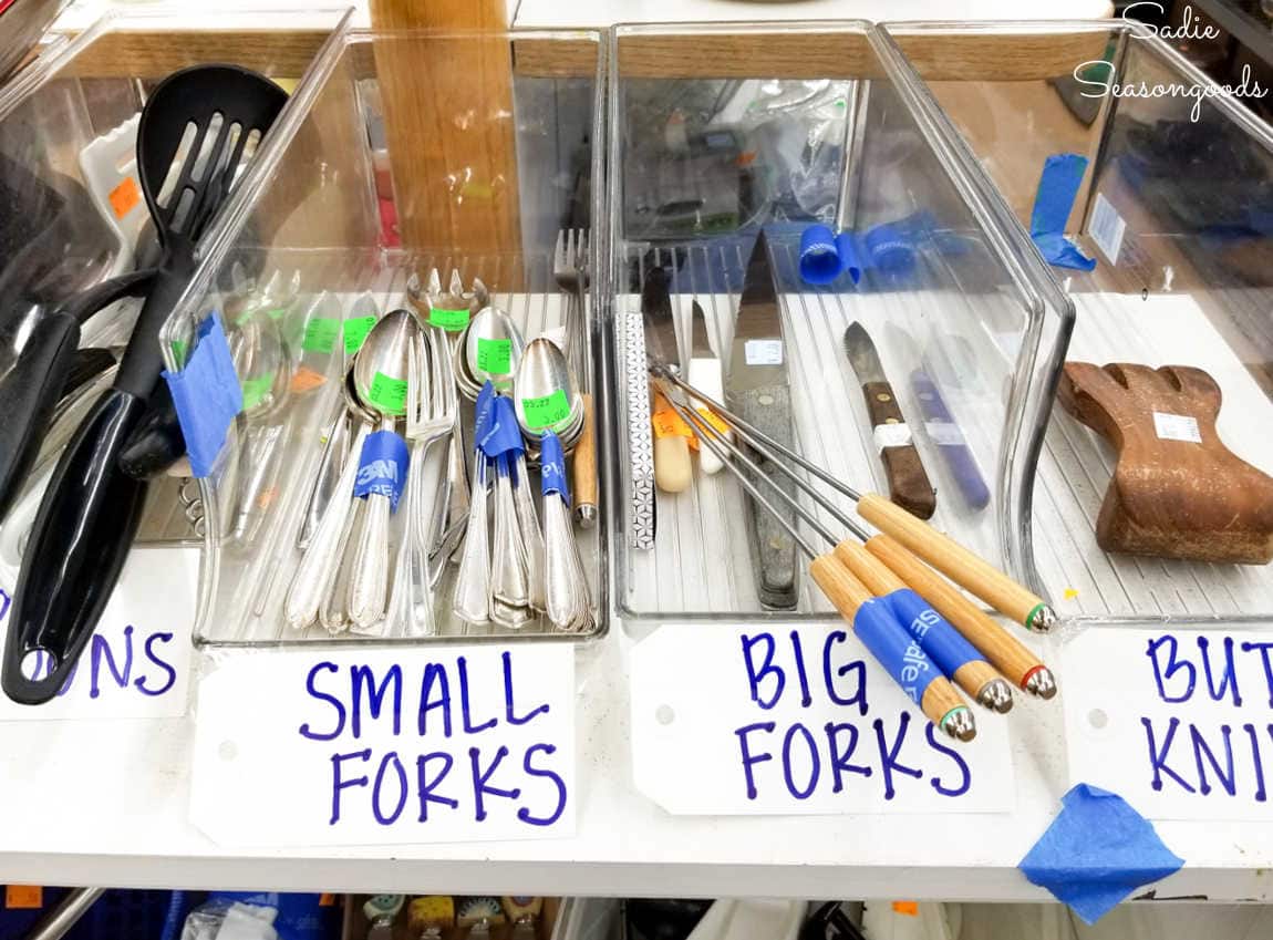 kitchen utensils at a thrift shop