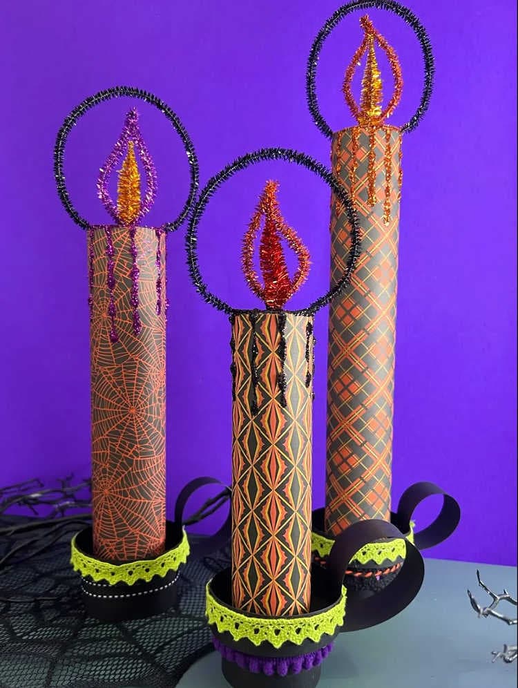 halloween candles made from paper tubes