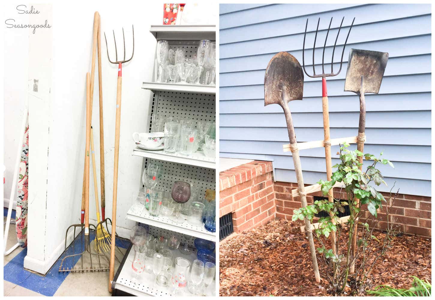 diy trellis from old garden tools