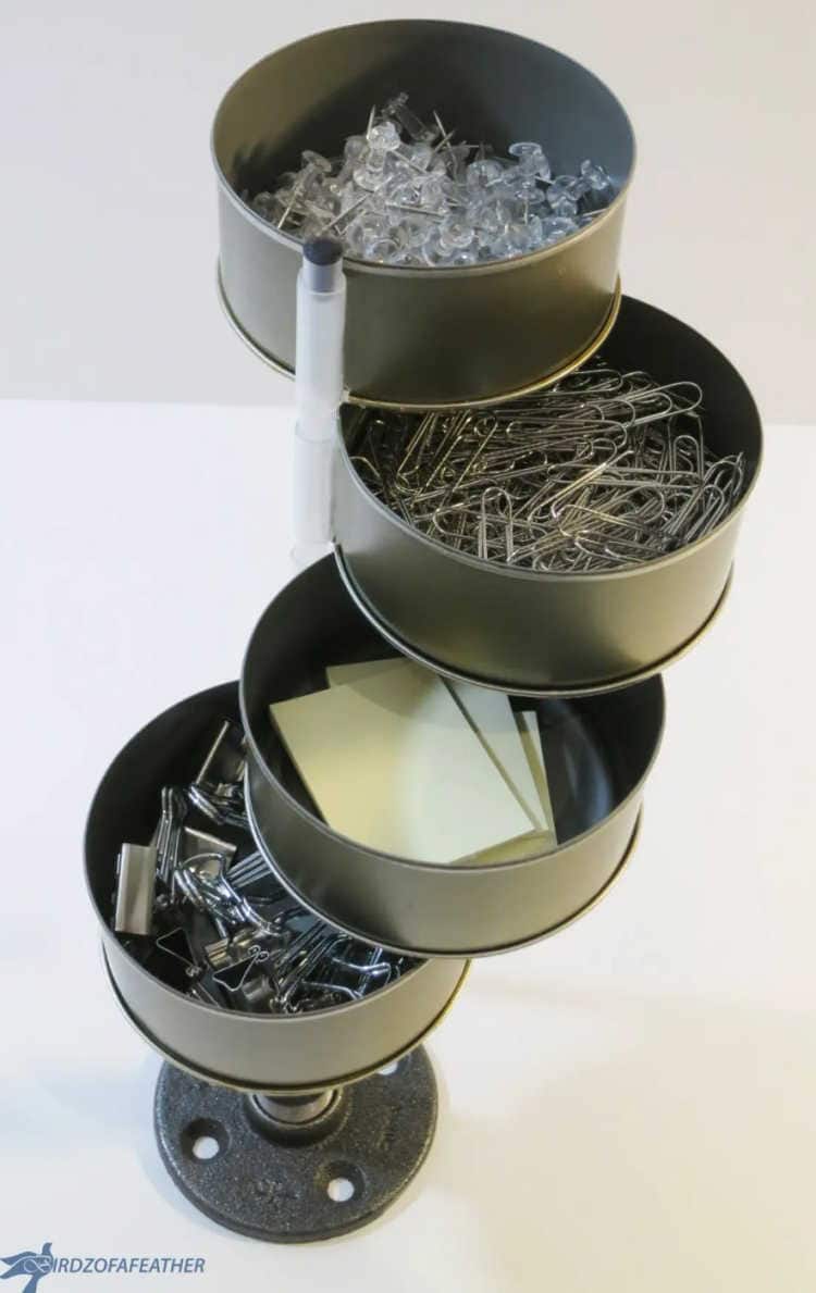 office supply storage in tuna cans