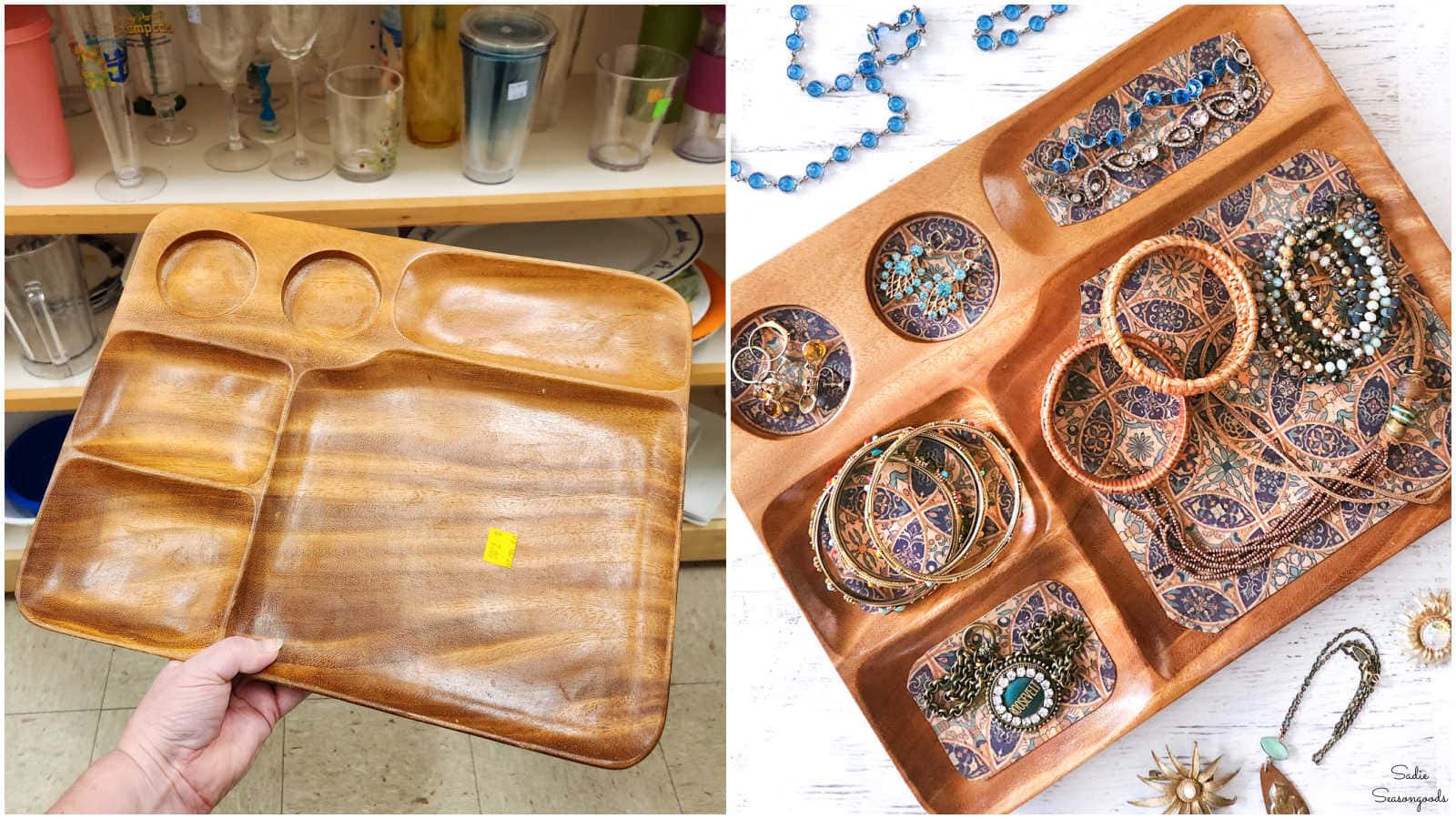 lining a wooden tray with cork fabric