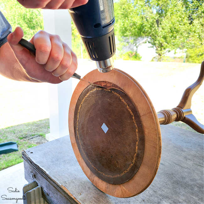 removing leather from a side table