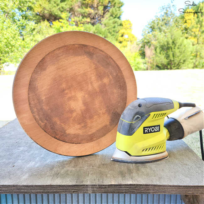 repairing a round side table from the thrift store