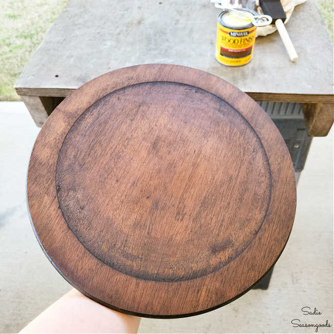 staining the top of a small side table