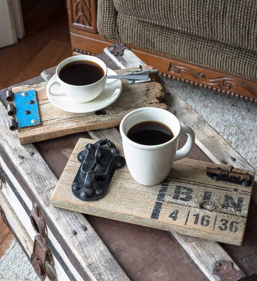 coasters from reclaimed wood and salvaged hardware