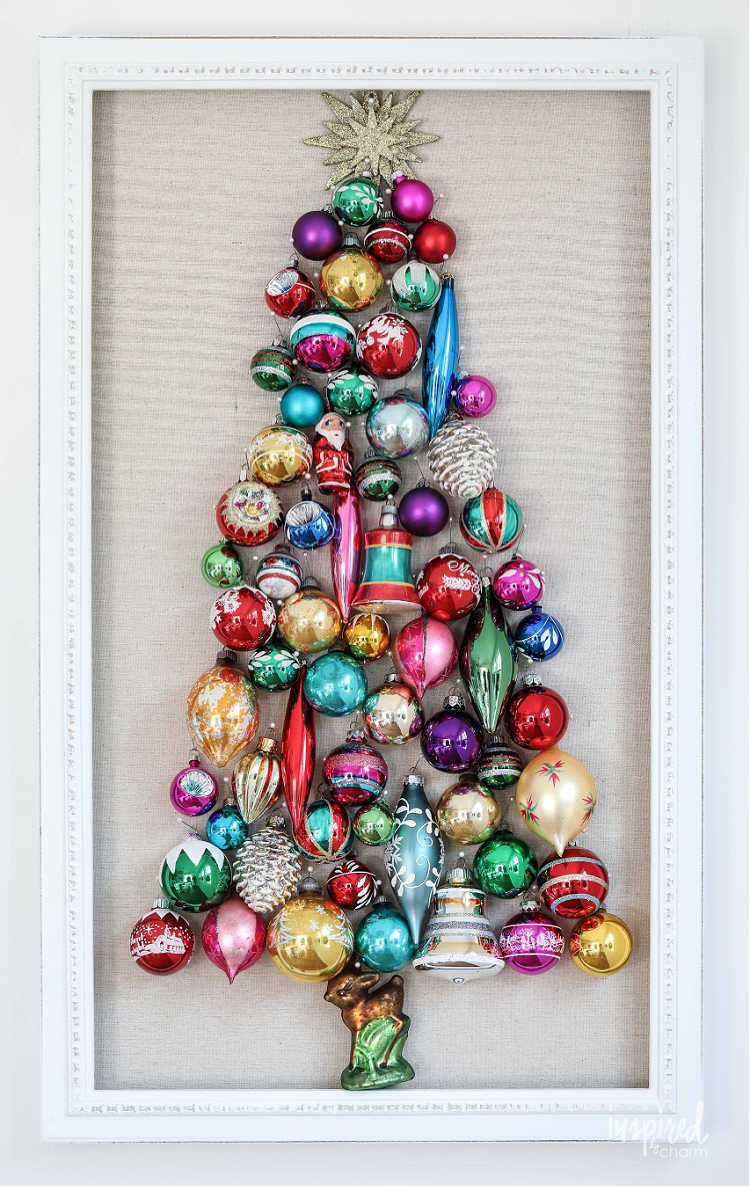vintage christmas ornaments as wall decor