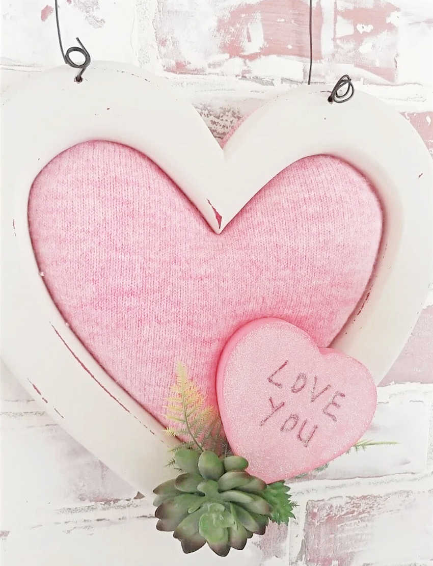 upcycled heart wall hanging