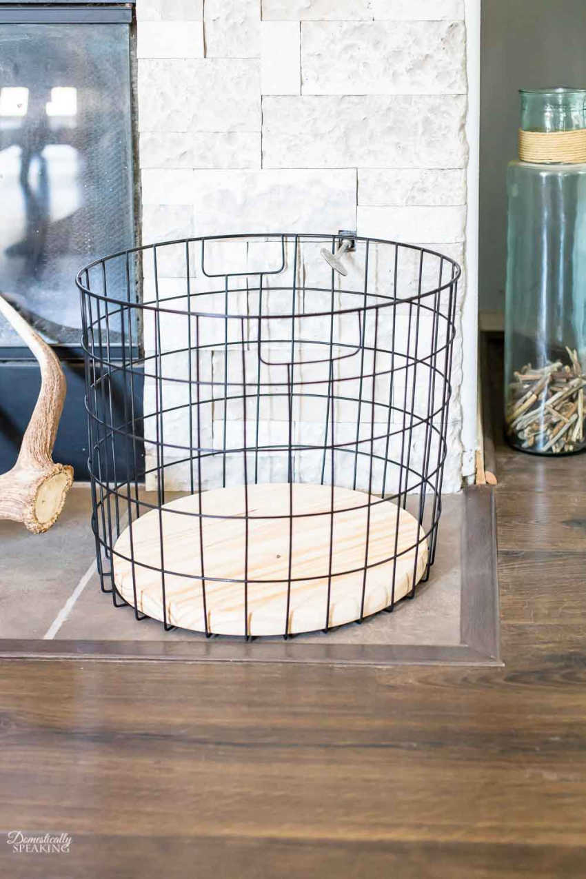 upcycled metal basket with a farmhouse style makeover