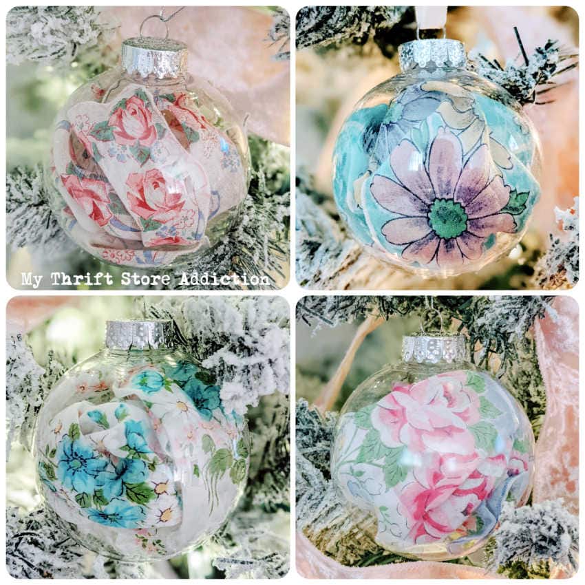 putting handkerchiefs in clear glass ornaments