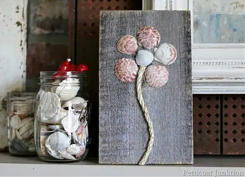 flower art with sea shells
