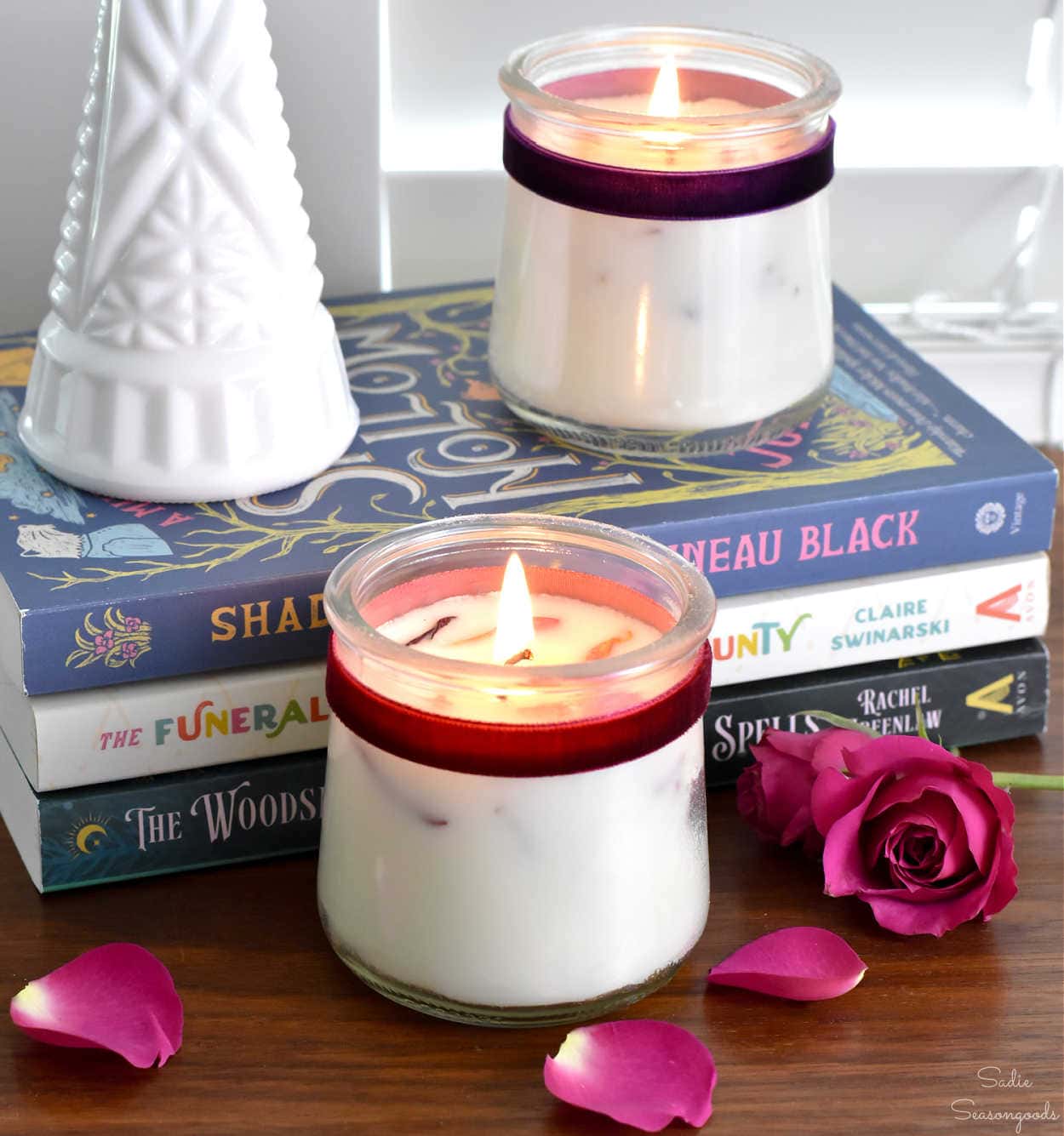 Rose Candles in Oui Yogurt Jars