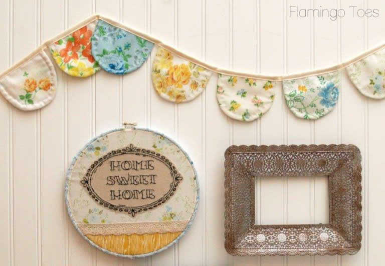 diy bunting from vintage floral sheets