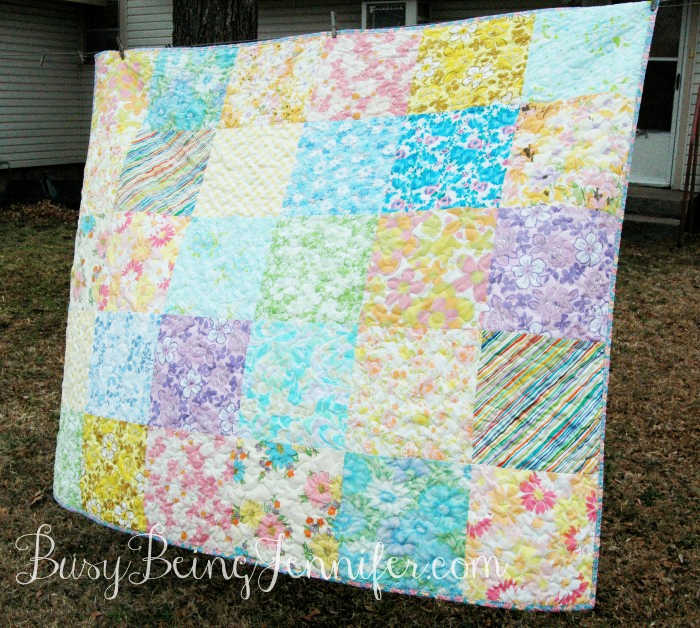 patchwork quilt from vintage sheets
