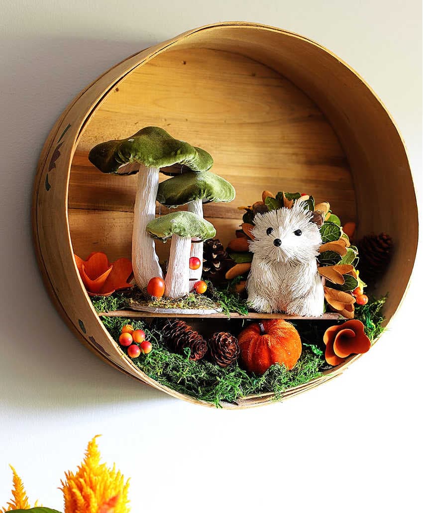fall wreath in a cheese box