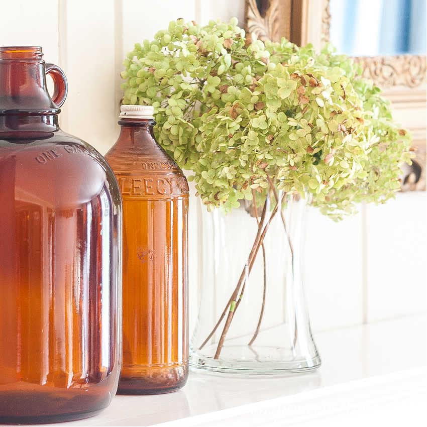 amber bottles in fall decor