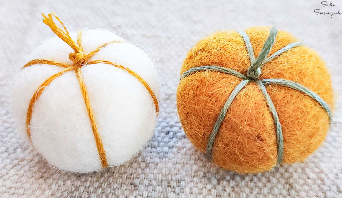 diy needle felted pumpkins to put in an antique toy truck