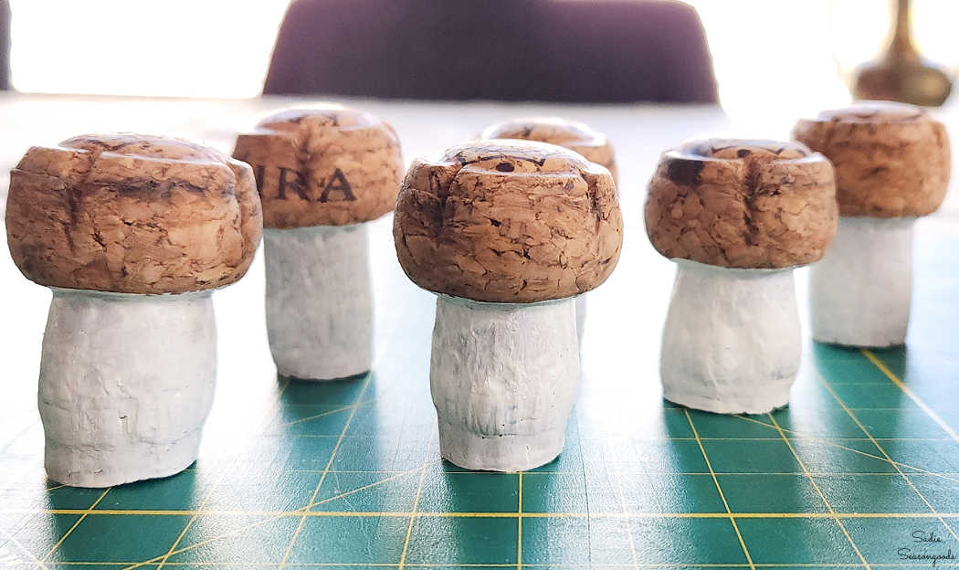 turning champagne corks into mushrooms for ornaments