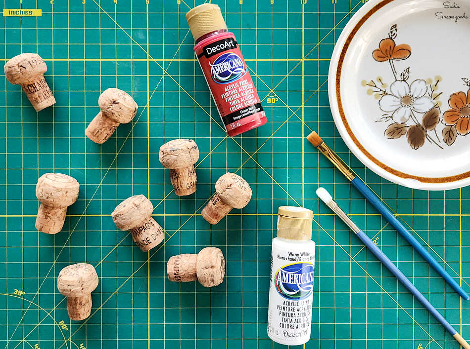 painting champagne corks like mushrooms