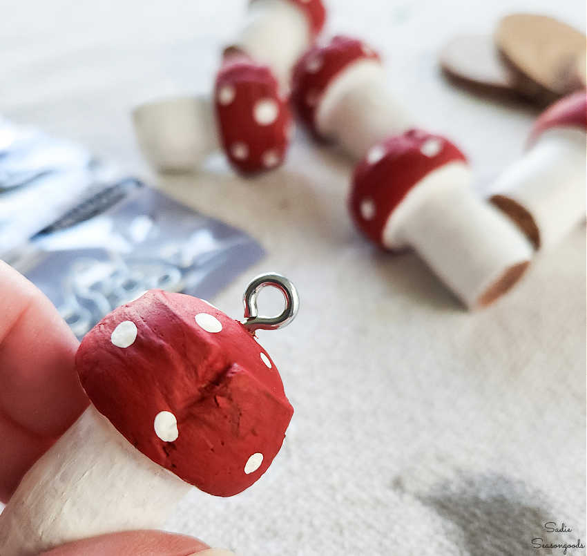 adding an eye screw to a wine cork ornament