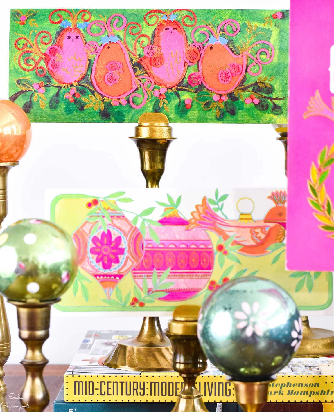 Christmas Card Display with Brass Candlesticks