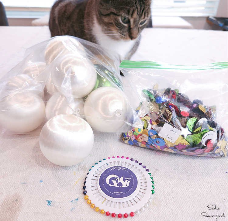 making a beaded ornament with satin ball ornaments