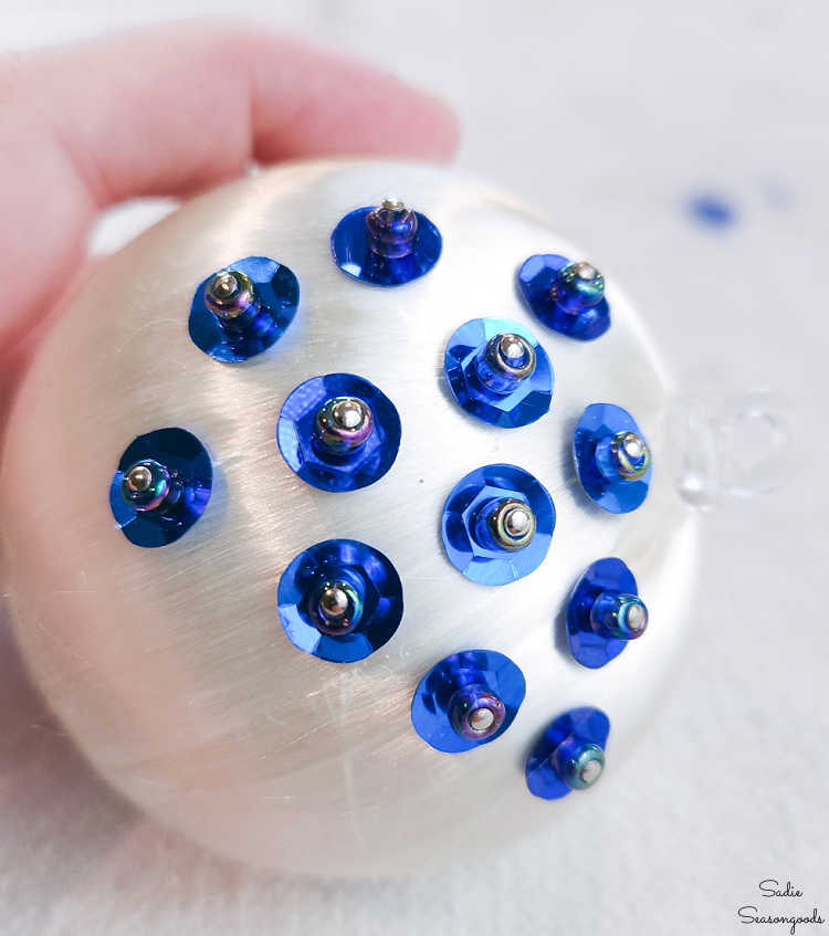 blue and white push pin ornament