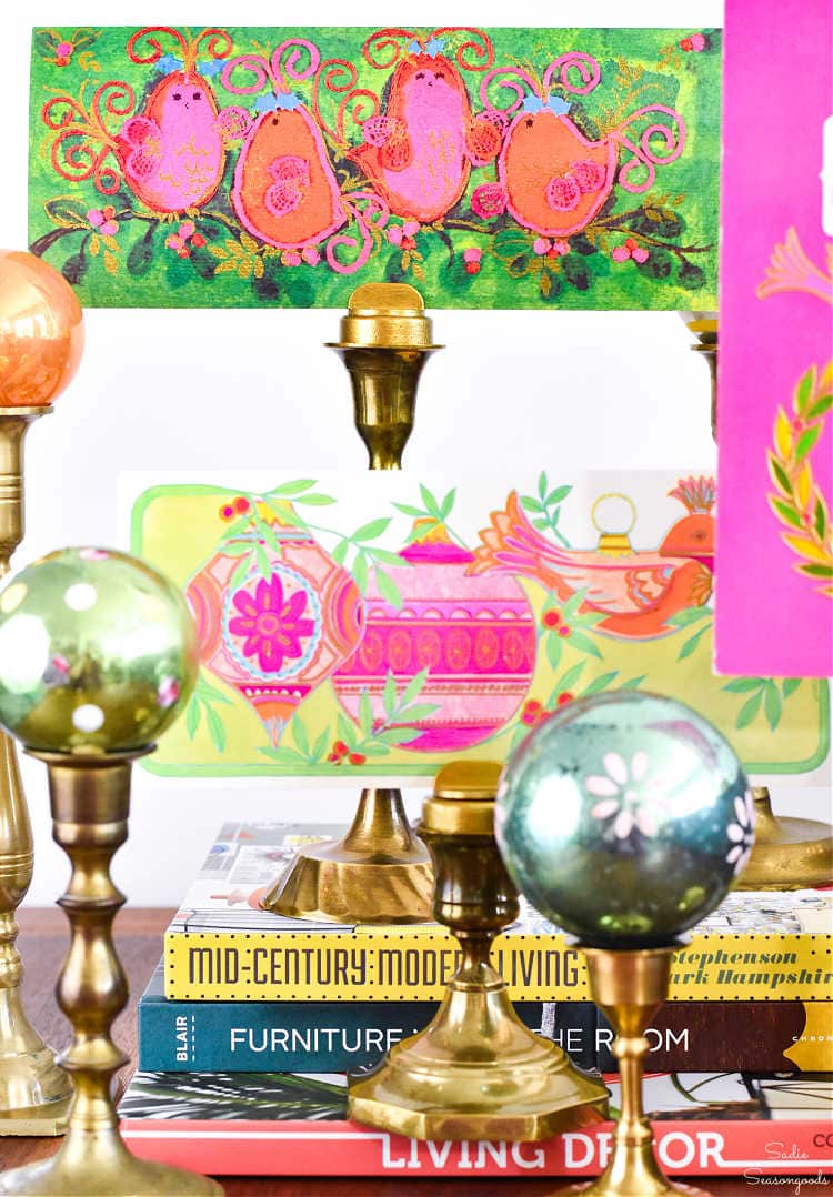 brass candlesticks as christmas card holders