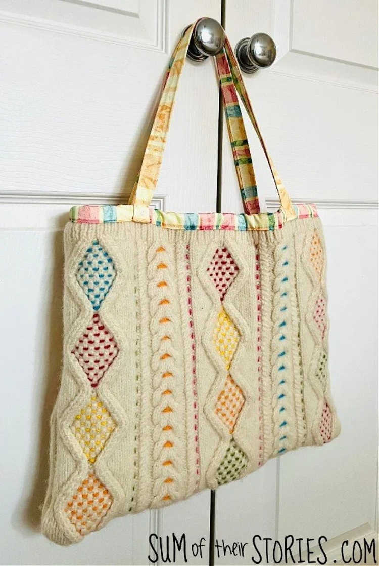 upcycle sweaters into tote bags