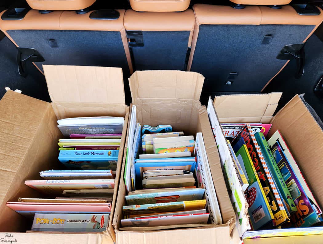 boxes of donated kids books