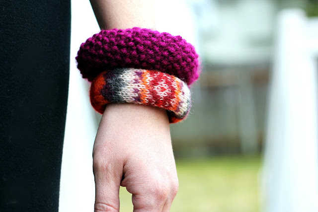 wrapping bangles with old sweaters