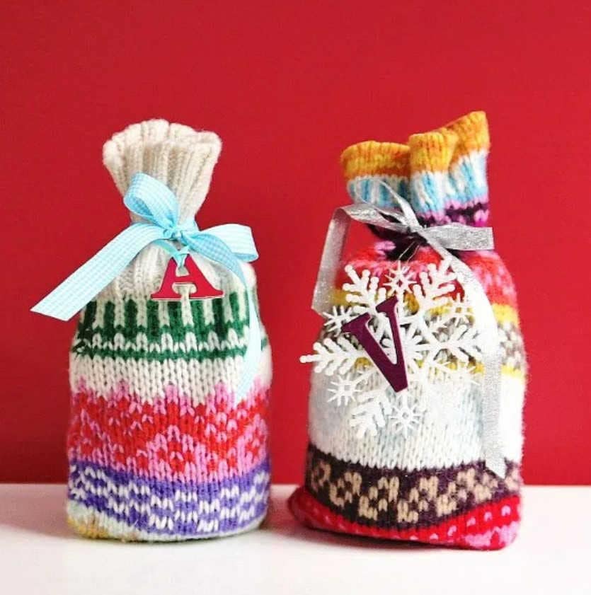 reusable gift bags made from sweaters