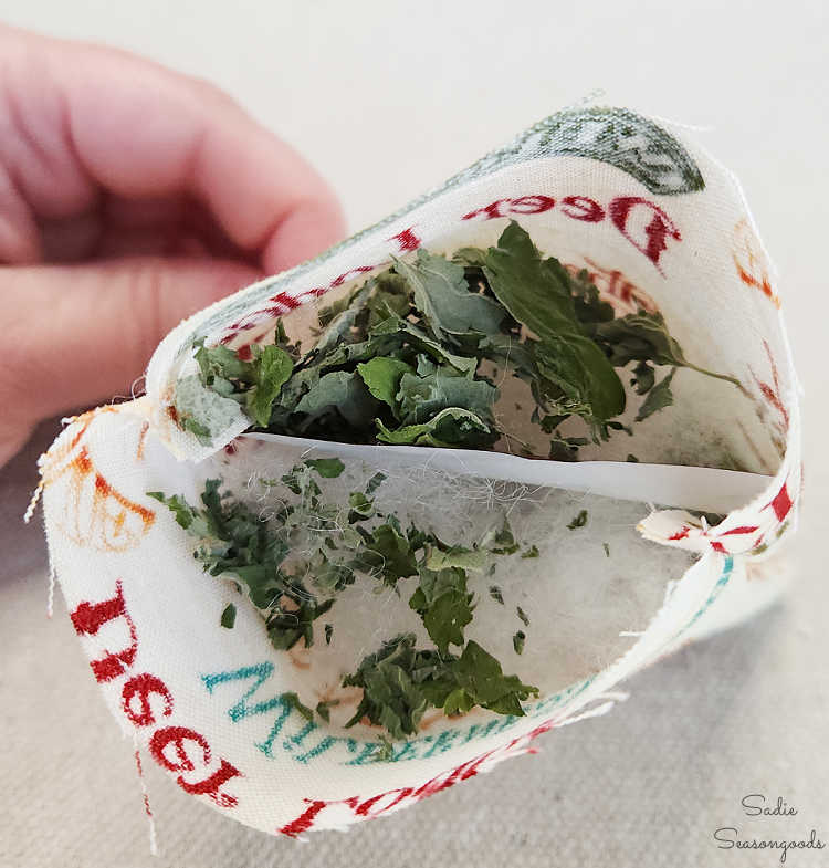 filling up a diy catnip toy