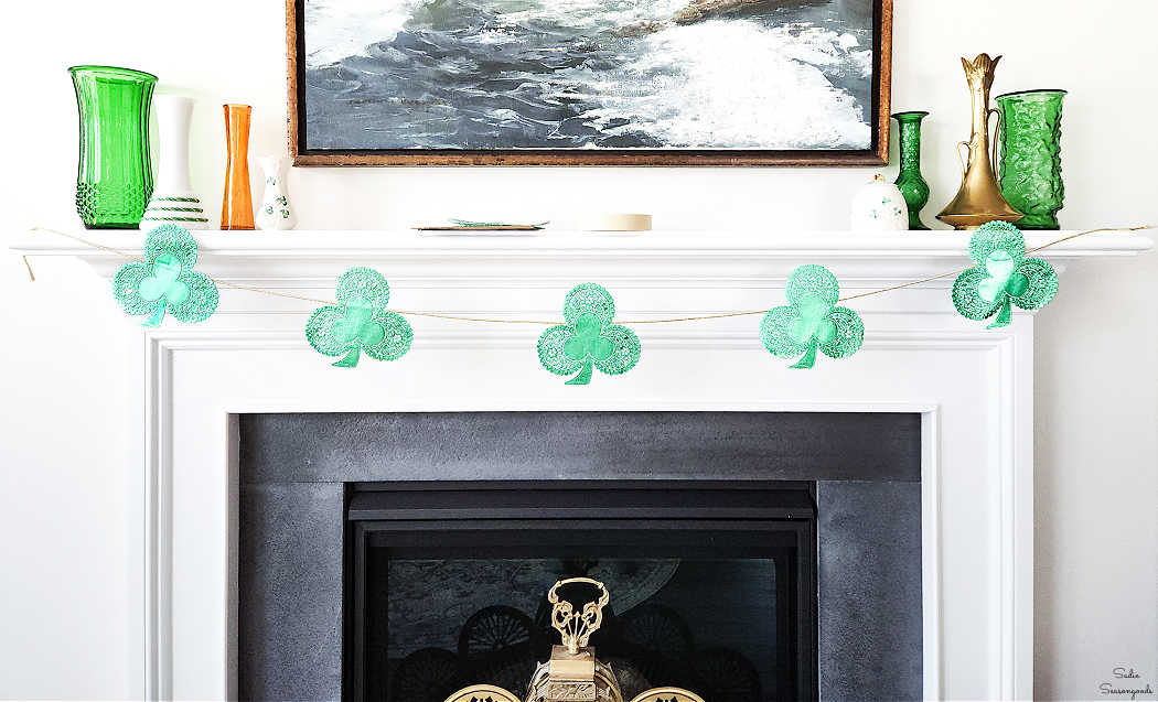 diy garland with shamrock paper doilies