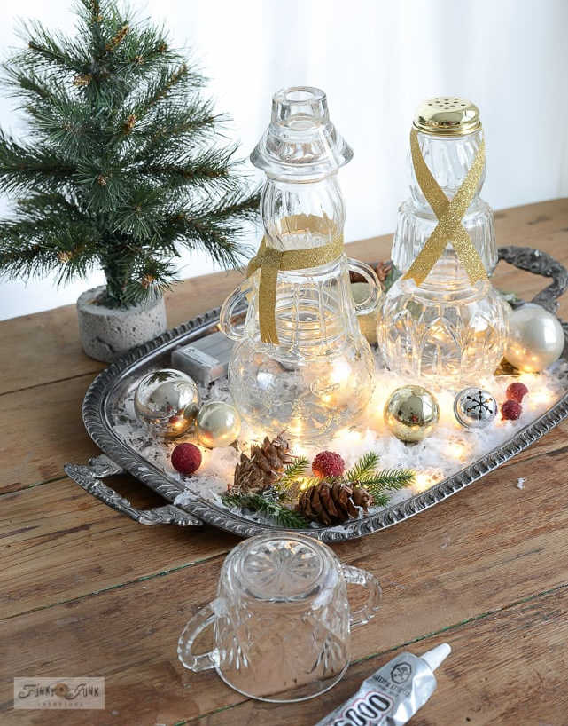 how to make snowmen from glass bowls and cups