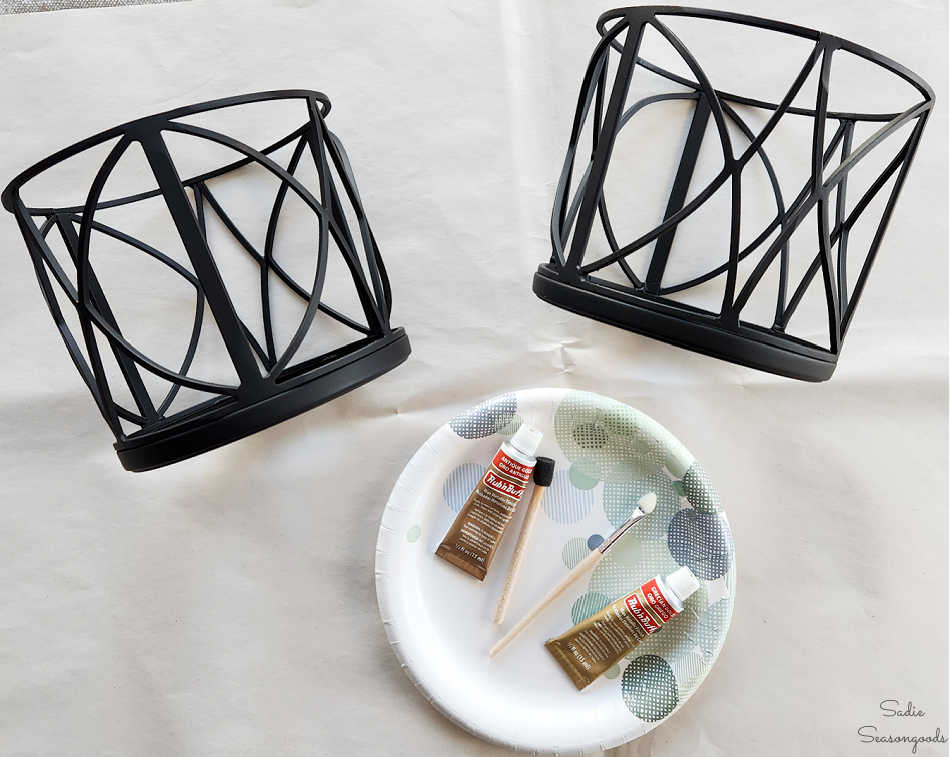 flat black spray painted metal before rub n buff