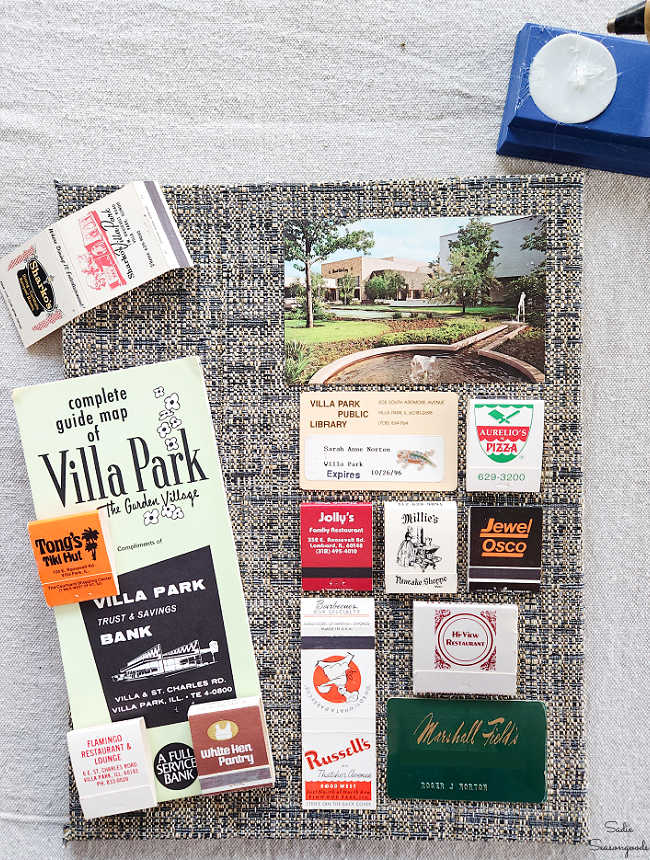 assembling all the memorabilia in shadow box art