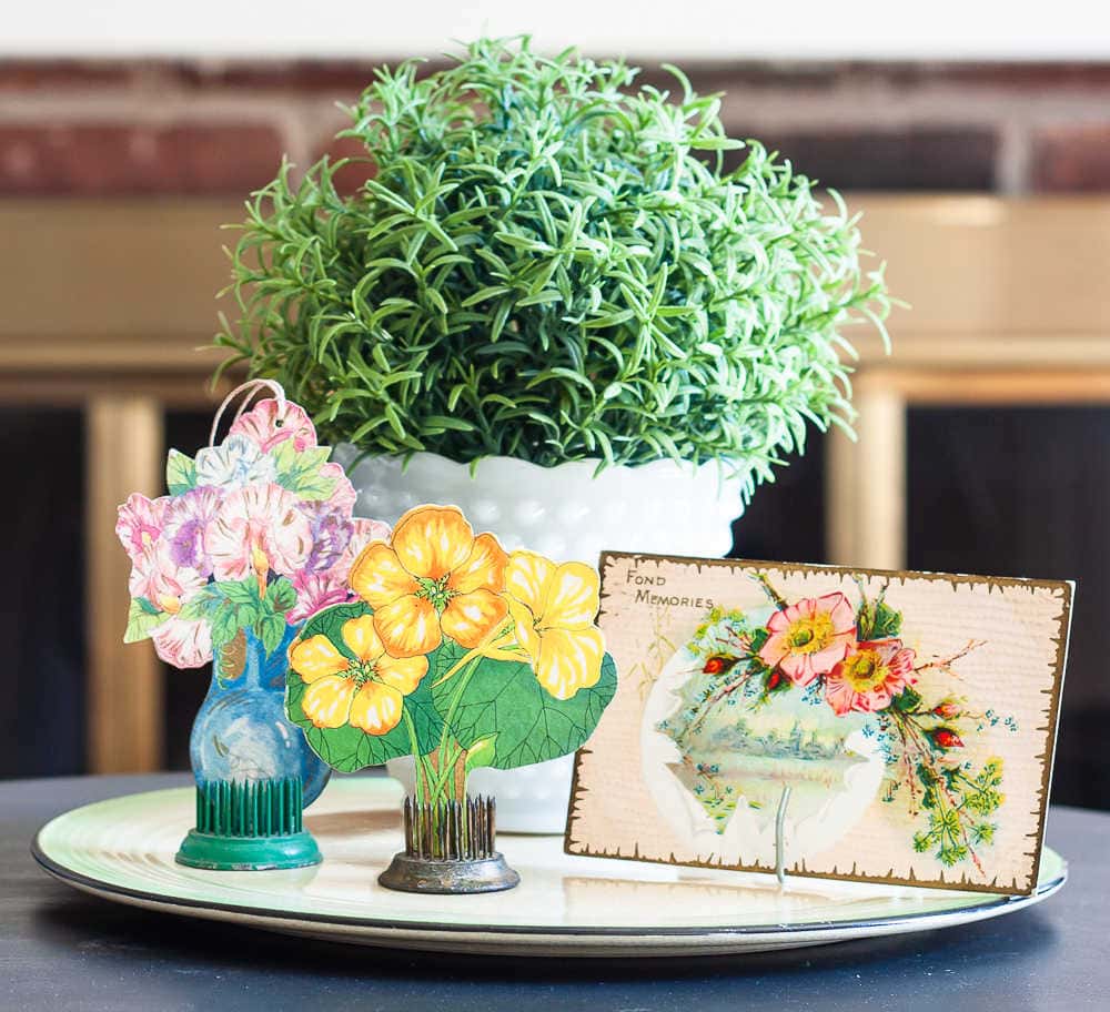 decorating for spring with vintage postcards