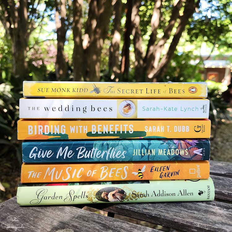 books about gardens, bees, birds, and butterflies