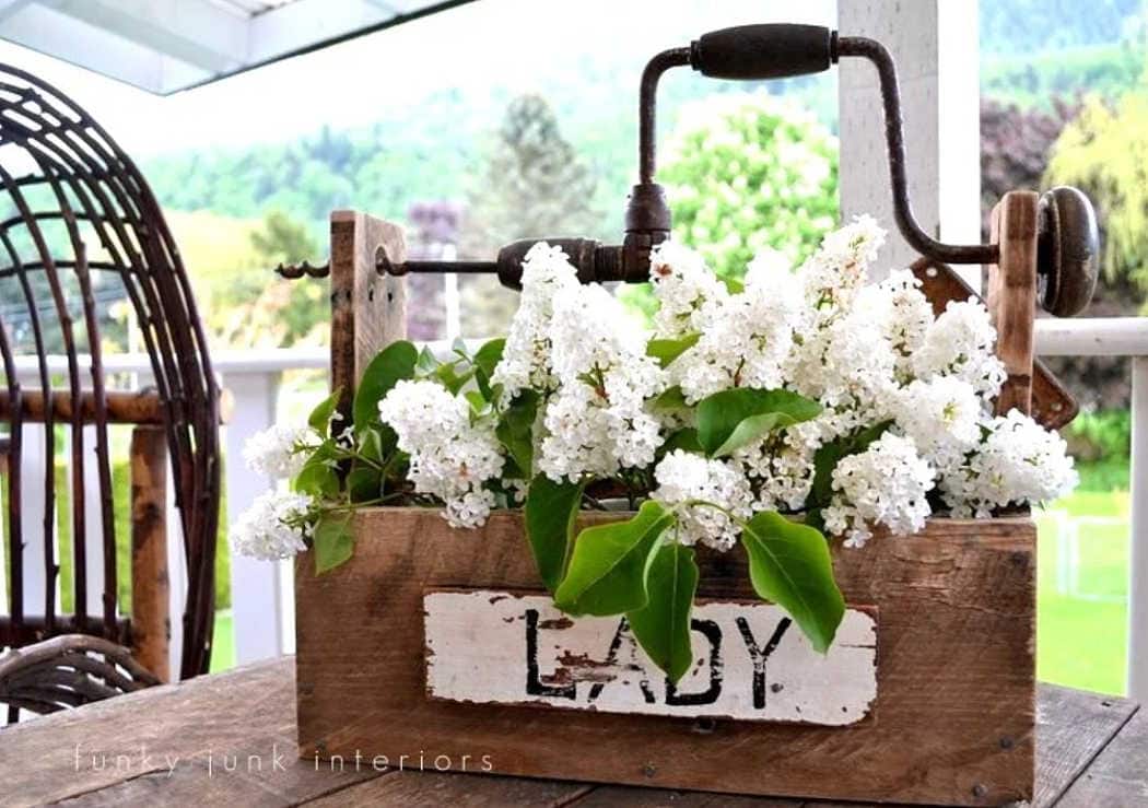 decorative toolbox with a hand drill handle
