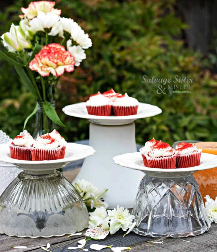 glass shades as cupcake stand bases