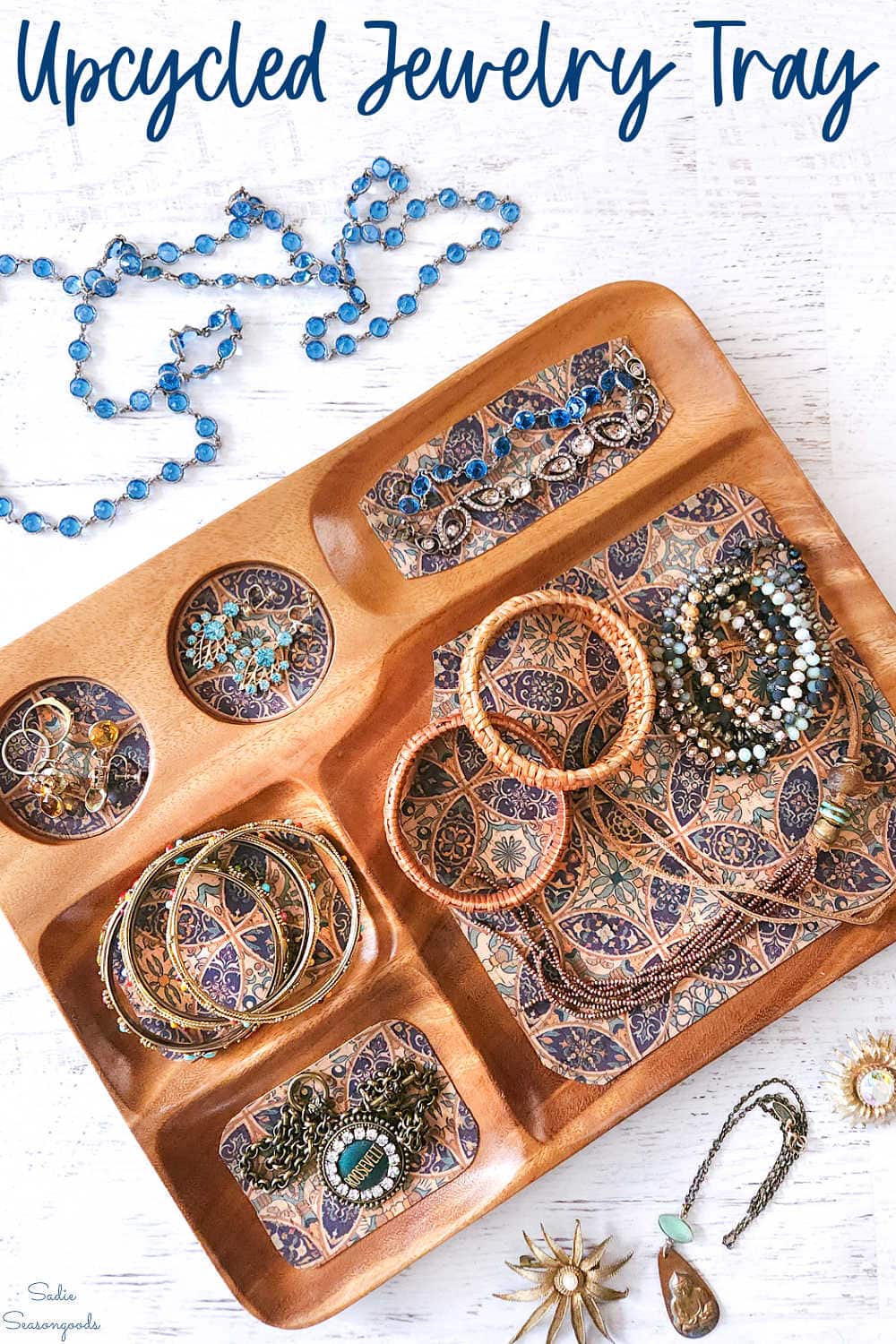 diy jewelry tray with lined compartments