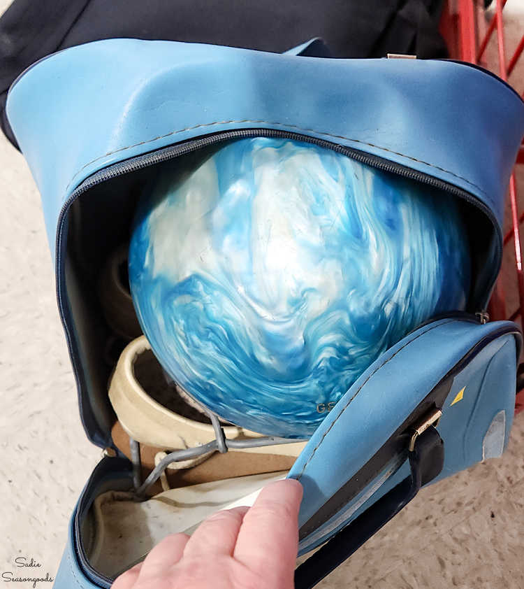 swirly bowling ball at a thrift store