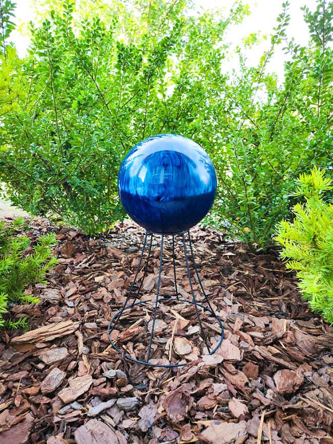 diy gazing ball and upcycled gazing ball stand
